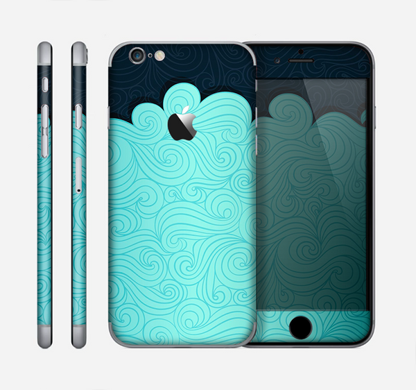 The Aqua Green Abstract Swirls with Dark Skin for the Apple iPhone 6