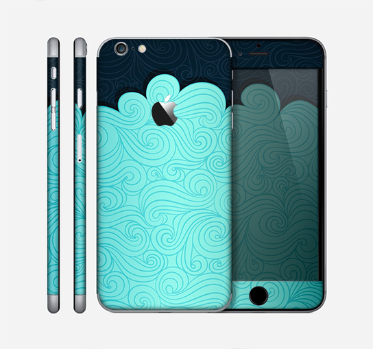 The Aqua Green Abstract Swirls with Dark Skin for the Apple iPhone 6 Plus