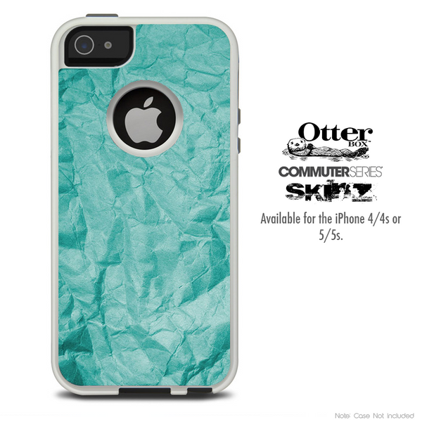 The Aqua Green Crumpled Paper Skin For The iPhone 4-4s or 5-5s Otterbox Commuter Case