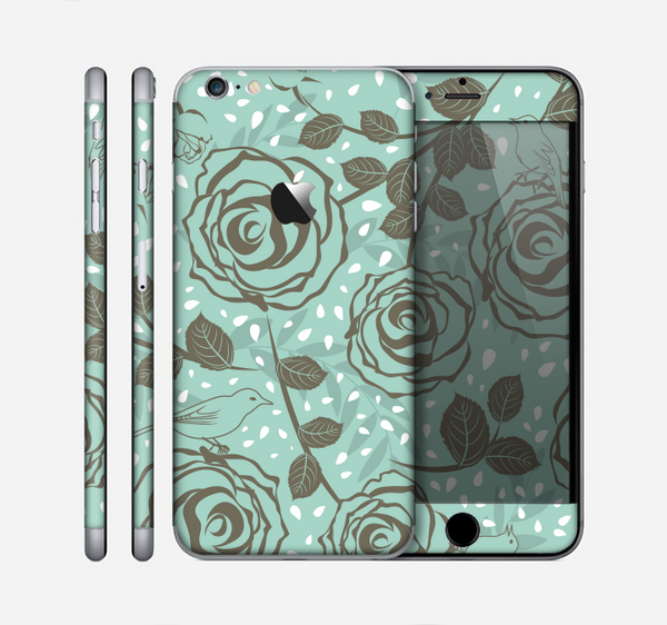 The Toned Green Vector Roses and Birds Skin for the Apple iPhone 6 Plus