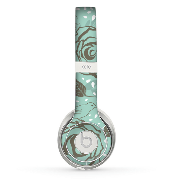 The Toned Green Vector Roses and Birds Skin for the Beats by Dre Solo 2 Headphones