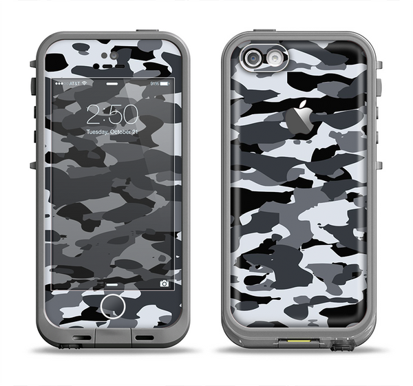 The Traditional Black & White Camo Apple iPhone 5c LifeProof Fre Case Skin Set