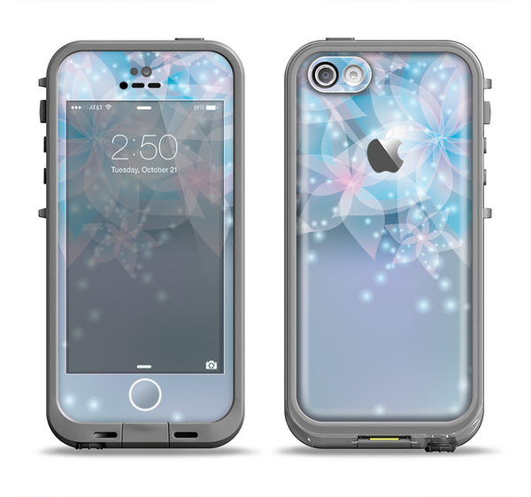 The Translucent Glowing Blue Flowers Apple iPhone 5c LifeProof Fre Case Skin Set