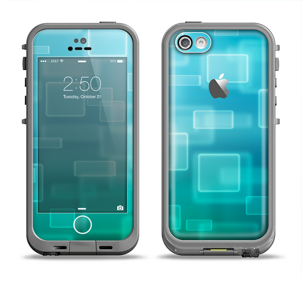 The Transparent Green & Blue 3D Squares Apple iPhone 5c LifeProof Fre Case Skin Set