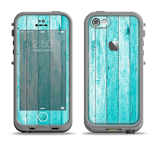 The Trendy Blue Abstract Wood Planks Apple iPhone 5c LifeProof Fre Case Skin Set
