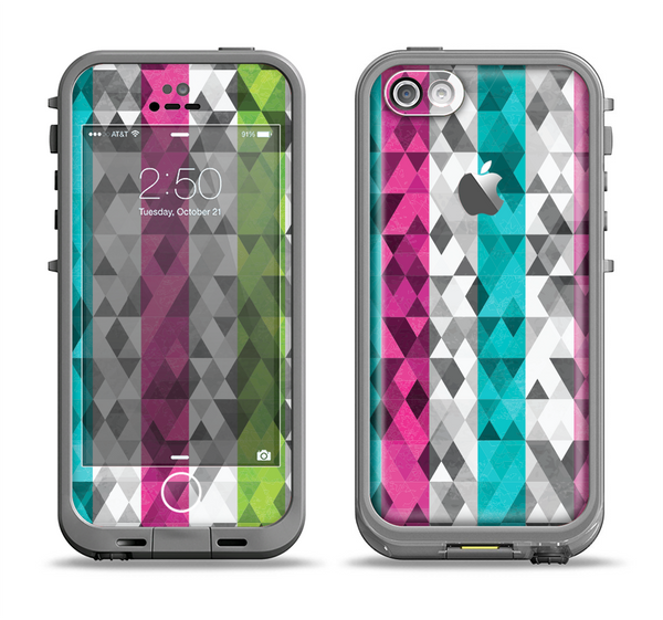 The Trendy Colored Striped Abstract Cube Pattern Apple iPhone 5c LifeProof Fre Case Skin Set