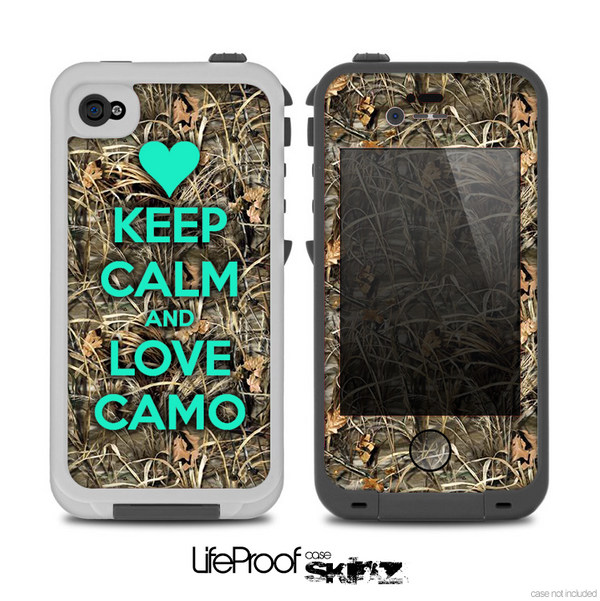 The Trendy Green Keep Calm & Love Camo Real Woods Skin for the iPhone 4-4s LifeProof Case
