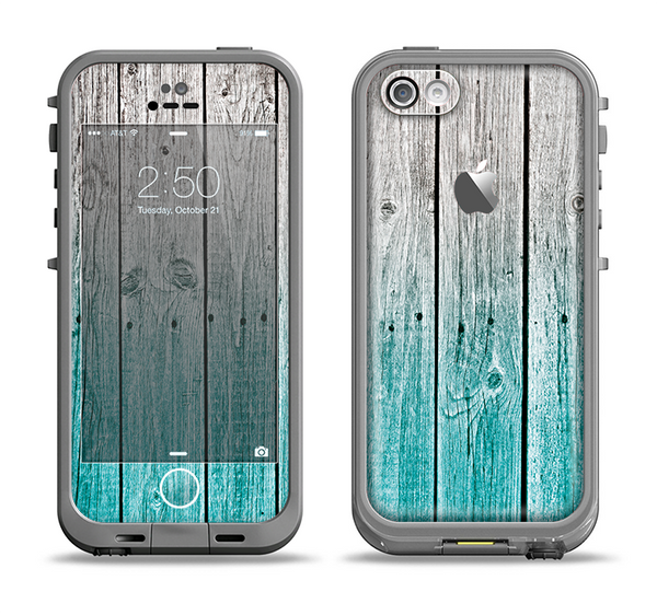 The Trendy Teal to White Aged Wood Planks Apple iPhone 5c LifeProof Fre Case Skin Set