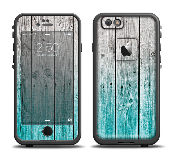 The Trendy Teal to White Aged Wood Planks Apple iPhone 6/6s LifeProof Fre Case Skin Set