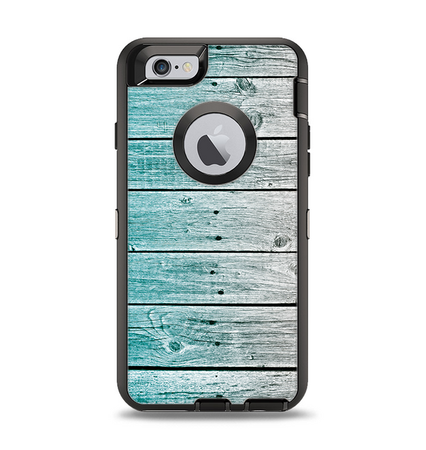 The Trendy Teal to White Aged Wood Planks Apple iPhone 6 Otterbox Defender Case Skin Set