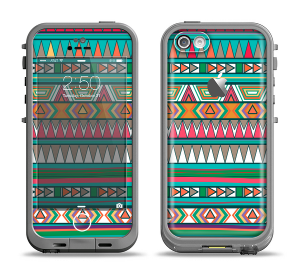 The Tribal Vector Green & Pink Abstract Pattern V3 Apple iPhone 5c LifeProof Fre Case Skin Set