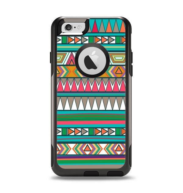 The Tribal Vector Green & Pink Abstract Pattern V3 Apple iPhone 6 Otterbox Commuter Case Skin Set