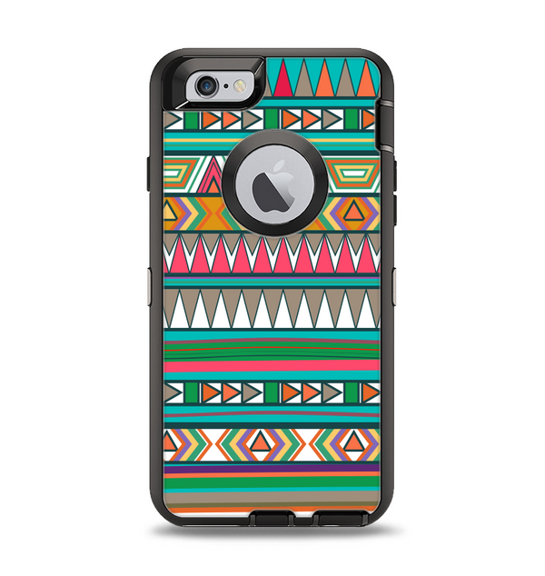 The Tribal Vector Green & Pink Abstract Pattern V3 Apple iPhone 6 Otterbox Defender Case Skin Set