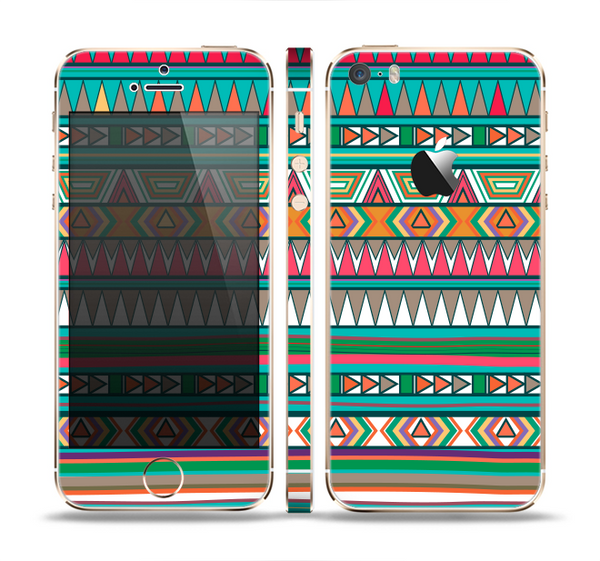 The Tribal Vector Green & Pink Abstract Pattern V3 Skin Set for the Apple iPhone 5s