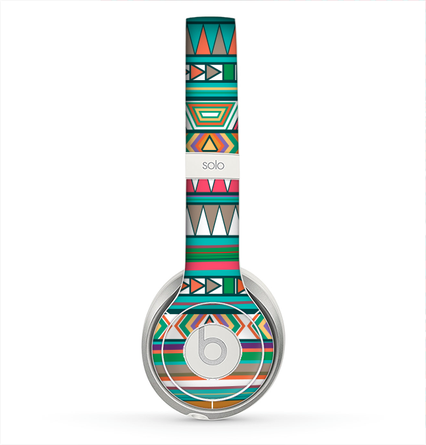 The Tribal Vector Green & Pink Abstract Pattern V3 Skin for the Beats by Dre Solo 2 Headphones