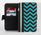 The Turquoise-Black-Gray Chevron Pattern Ink-Fuzed Leather Folding Wallet Credit-Card Case for the Apple iPhone 6/6s, 6/6s Plus, 5/5s and 5c