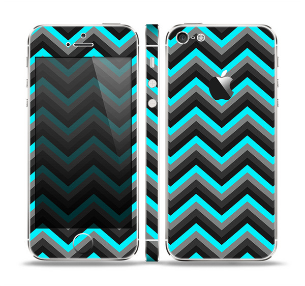 The Turquoise-Black-Gray Chevron Pattern Skin Set for the Apple iPhone 5