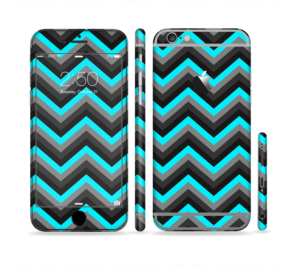 The Turquoise-Black-Gray Chevron Pattern Sectioned Skin Series for the Apple iPhone 6