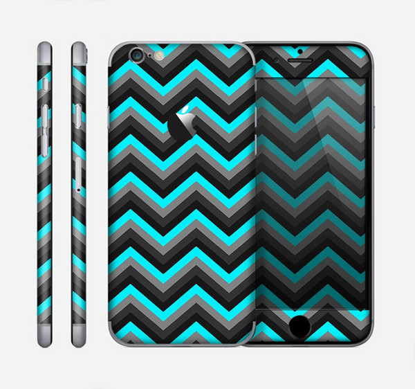 The Turquoise-Black-Gray Chevron Pattern Skin for the Apple iPhone 6