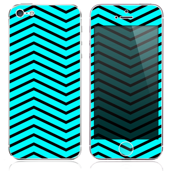 The Turquoise Chevron Wide Format V4 Pattern Skin for the iPhone 3, 4-4s, 5-5s or 5c