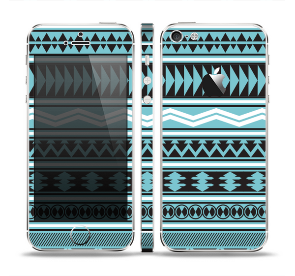 The Vector Blue & Black Aztec Pattern V2 Skin Set for the Apple iPhone 5