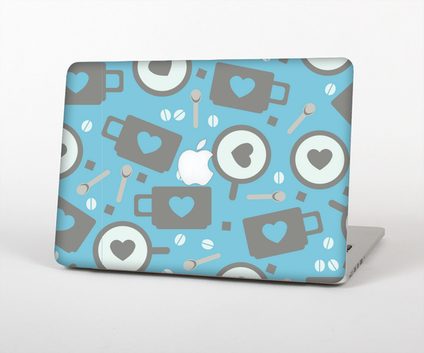 The Vector Blue & Gray Coffee Hearts Pattern Skin Set for the Apple MacBook Pro 15" with Retina Display