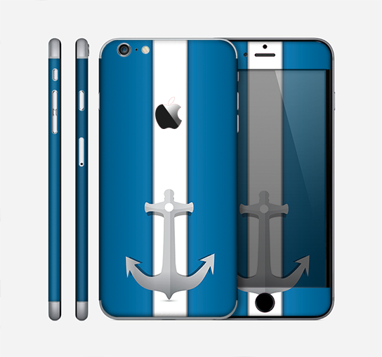 The Vector Blue and Gray Anchor with White Stripe Skin for the Apple iPhone 6 Plus