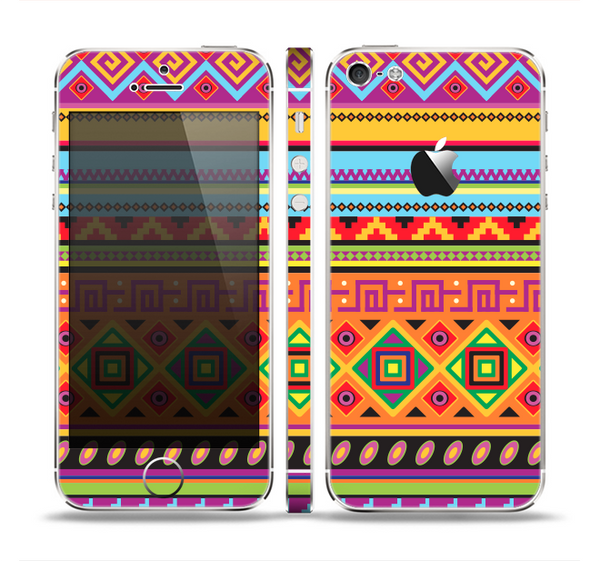 The Vector Gold & Purple Aztec Pattern V32 Skin Set for the Apple iPhone 5