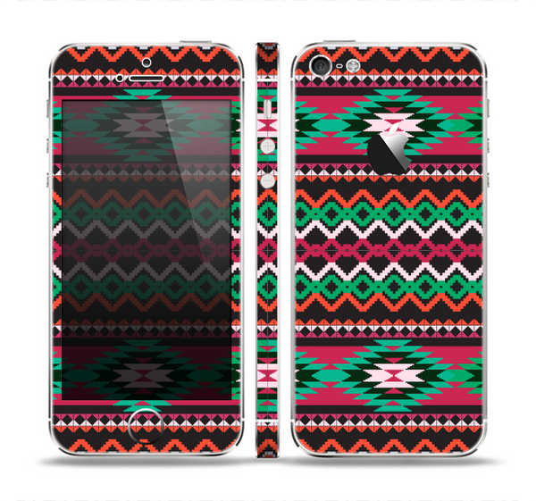 The Vector Green & Pink Aztec Pattern Skin Set for the Apple iPhone 5