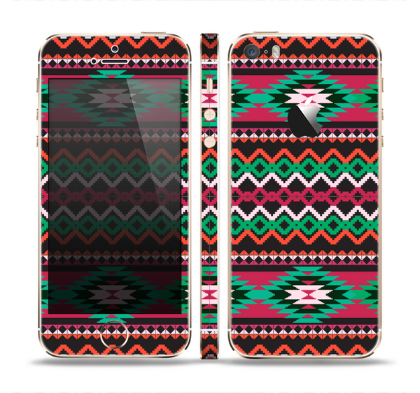 The Vector Green & Pink Aztec Pattern Skin Set for the Apple iPhone 5s