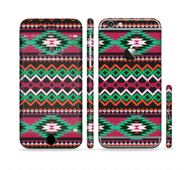 The Vector Green & Pink Aztec Pattern Sectioned Skin Series for the Apple iPhone 6
