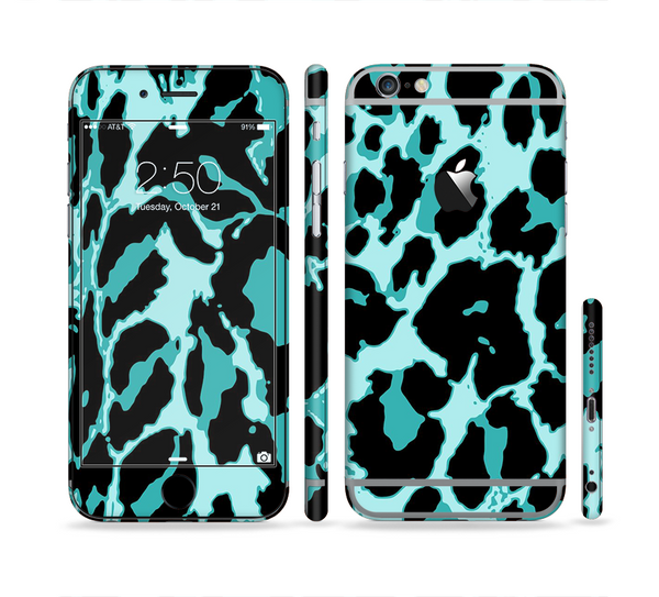 The Vector Hot Turquoise Cheetah Print Sectioned Skin Series for the Apple iPhone 6 Plus