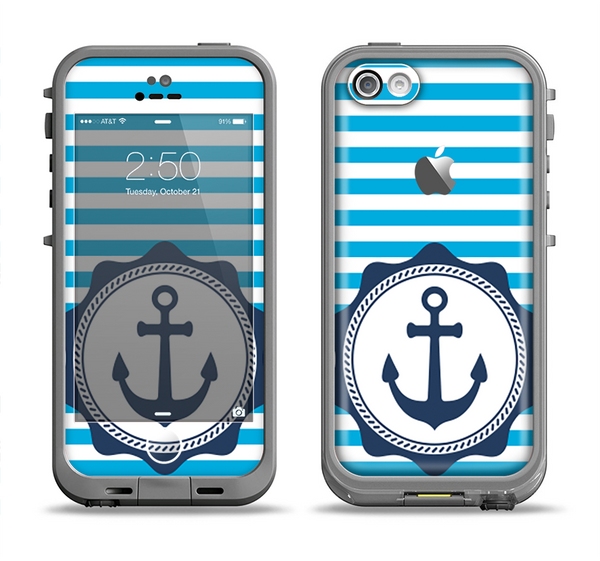 The Vector Navy Anchor with Blue Stripes Apple iPhone 5c LifeProof Fre Case Skin Set