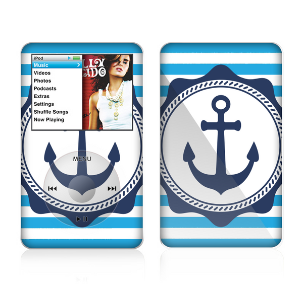 The Vector Navy Anchor with Blue Stripes Skin For The Apple iPod Classic
