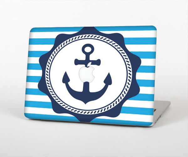 The Vector Navy Anchor with Blue Stripes Skin Set for the Apple MacBook Pro 15" with Retina Display