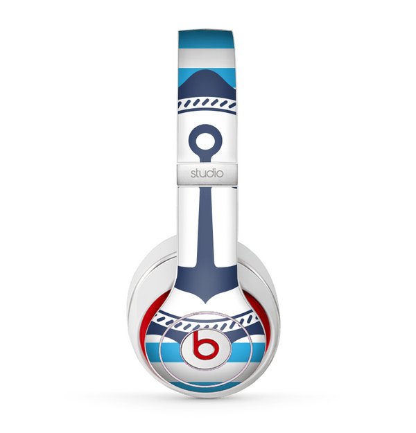 The Vector Navy Anchor with Blue Stripes Skin for the Beats by Dre Studio (2013+ Version) Headphones