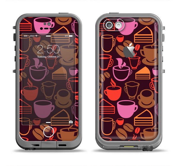 The Vector Orange & Pink Coffee Time Apple iPhone 5c LifeProof Fre Case Skin Set