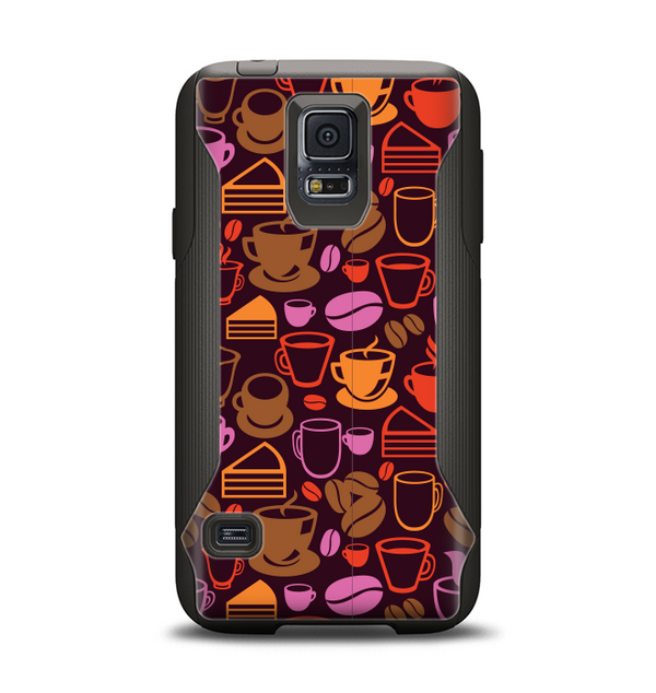 The Vector Orange & Pink Coffee Time Samsung Galaxy S5 Otterbox Commuter Case Skin Set