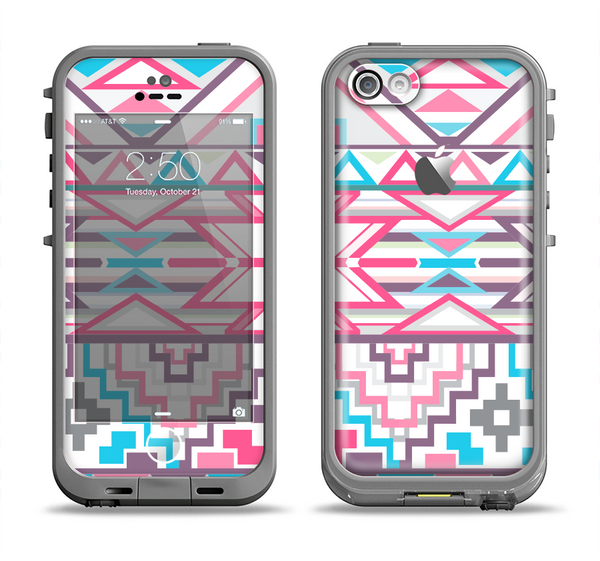The Vector Pink & White Modern Aztec Pattern Apple iPhone 5c LifeProof Fre Case Skin Set