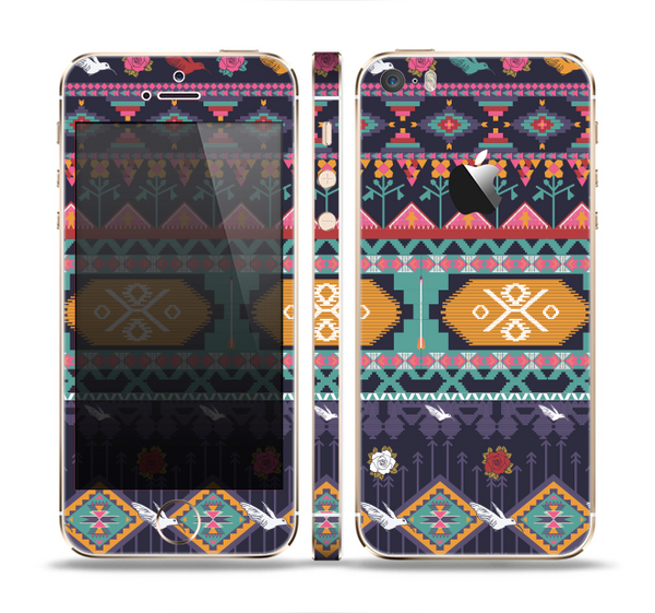 The Vector Purple and Colored Aztec pattern V4 Skin Set for the Apple iPhone 5s