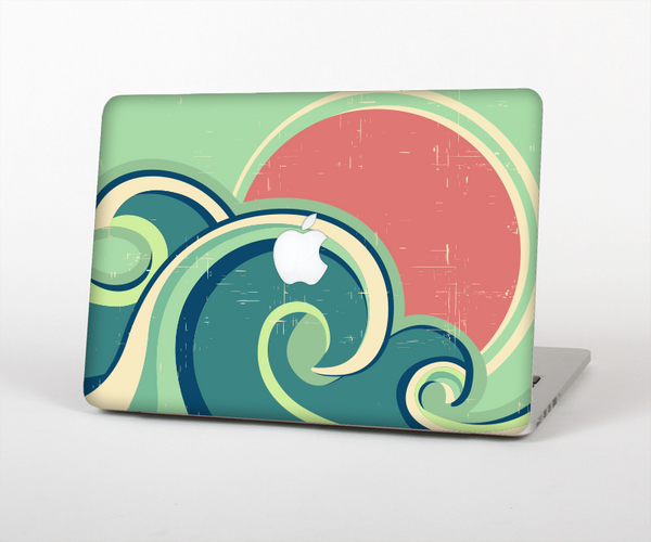 The Vector Retro Green Waves Skin Set for the Apple MacBook Pro 13" with Retina Display