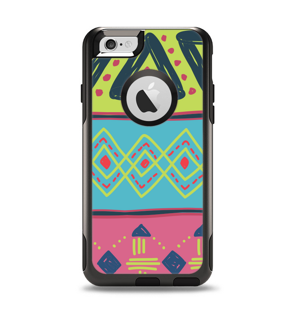 The Vector Sketched Yellow-Teal-Pink Aztec Pattern Apple iPhone 6 Otterbox Commuter Case Skin Set
