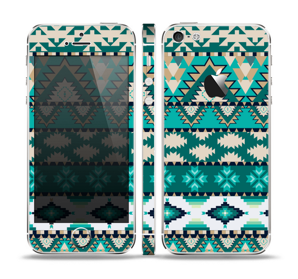 The Vector Teal & Green Aztec Pattern Skin Set for the Apple iPhone 5