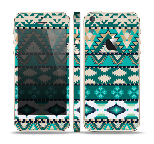 The Vector Teal & Green Aztec Pattern Skin Set for the Apple iPhone 5s