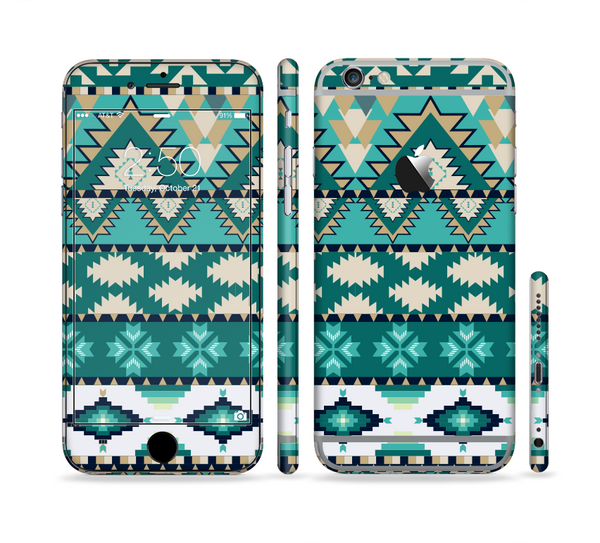 The Vector Teal & Green Aztec Pattern Sectioned Skin Series for the Apple iPhone 6