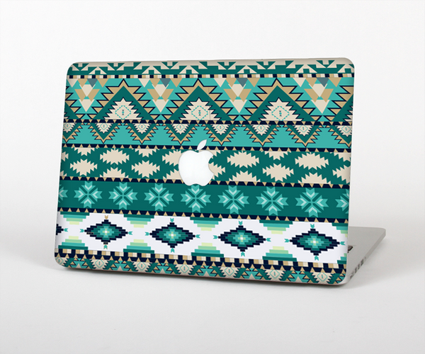 The Vector Teal & Green Aztec Pattern  Skin Set for the Apple MacBook Pro 13" with Retina Display