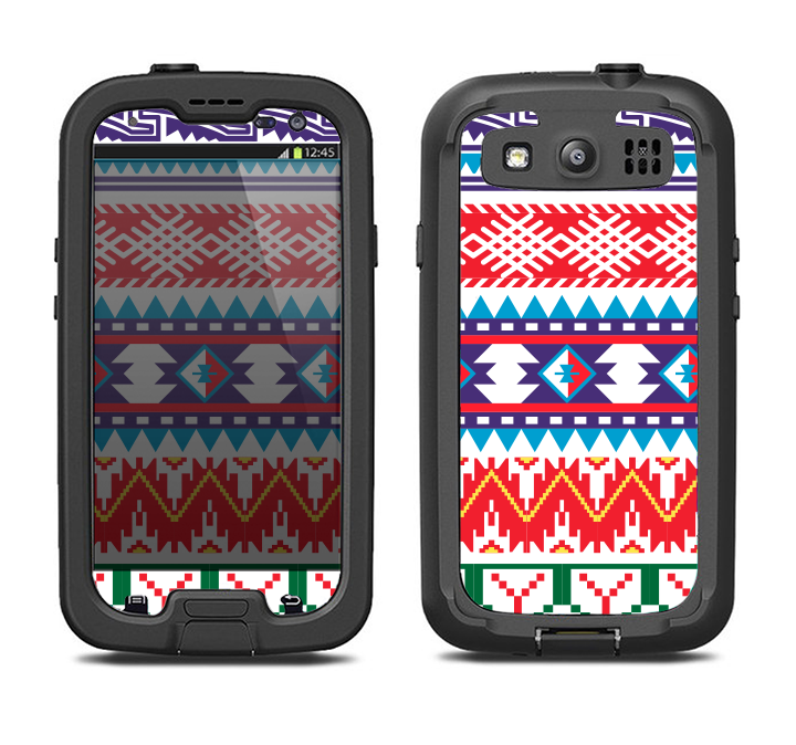 The Vector White-Blue-Red Aztec Pattern Samsung Galaxy S3 LifeProof Fre Case Skin Set
