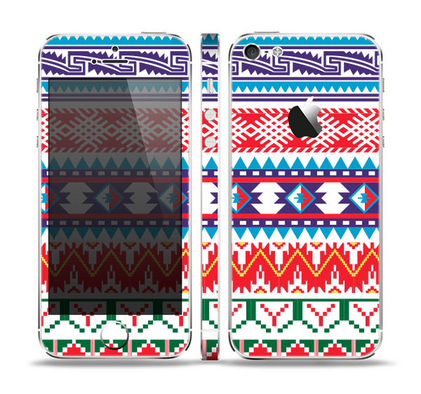 The Vector White-Blue-Red Aztec Pattern Skin Set for the Apple iPhone 5