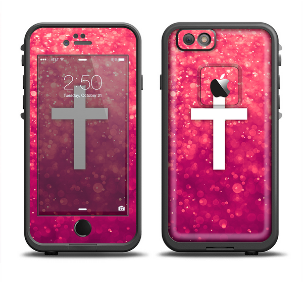 The Vector White Cross over Unfocused Pink Glimmer Apple iPhone 6/6s LifeProof Fre Case Skin Set