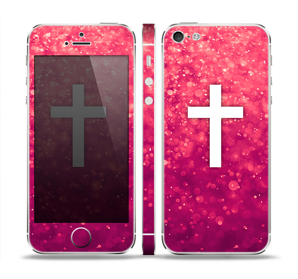 The Vector White Cross over Unfocused Pink Glimmer Skin Set for the Apple iPhone 5